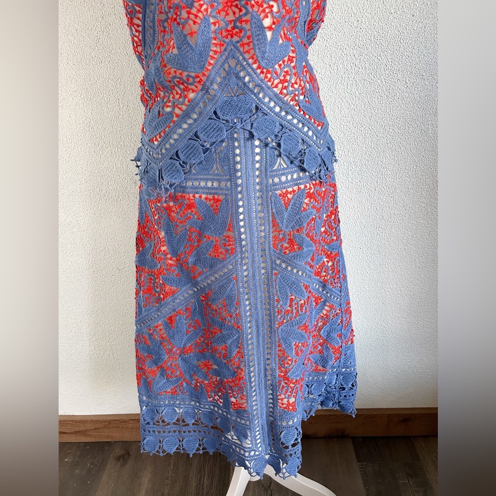 NWT Tory Burch Evie Whitney Blue Lace Crochet Skirt Set Size 8 Runway - Picture 6 of 16